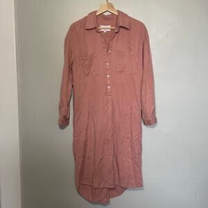 Women's Size S Siizu Edda Tunic Shirt Dress Button Up Collared Salmon Pink